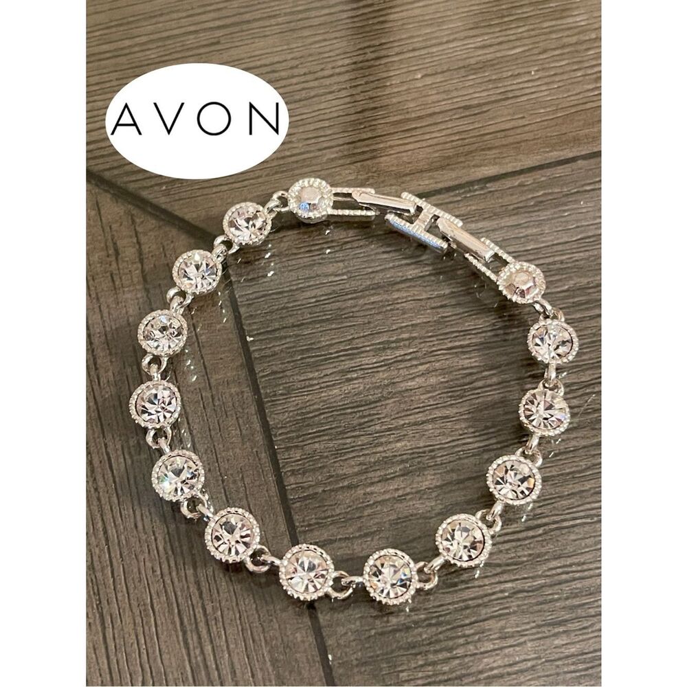 Avon Rhinestone Bracelet Silver-Tone Adjustable Rhinestone Tennis Bracelet